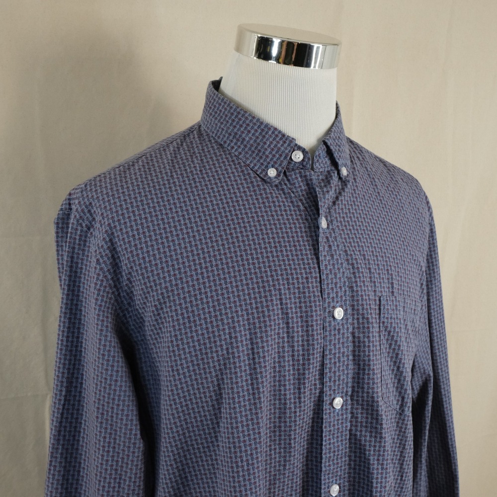 J.Crew XL Slim Button Down Shirt Blue Red Pineapple Print Cotton Casual Mens